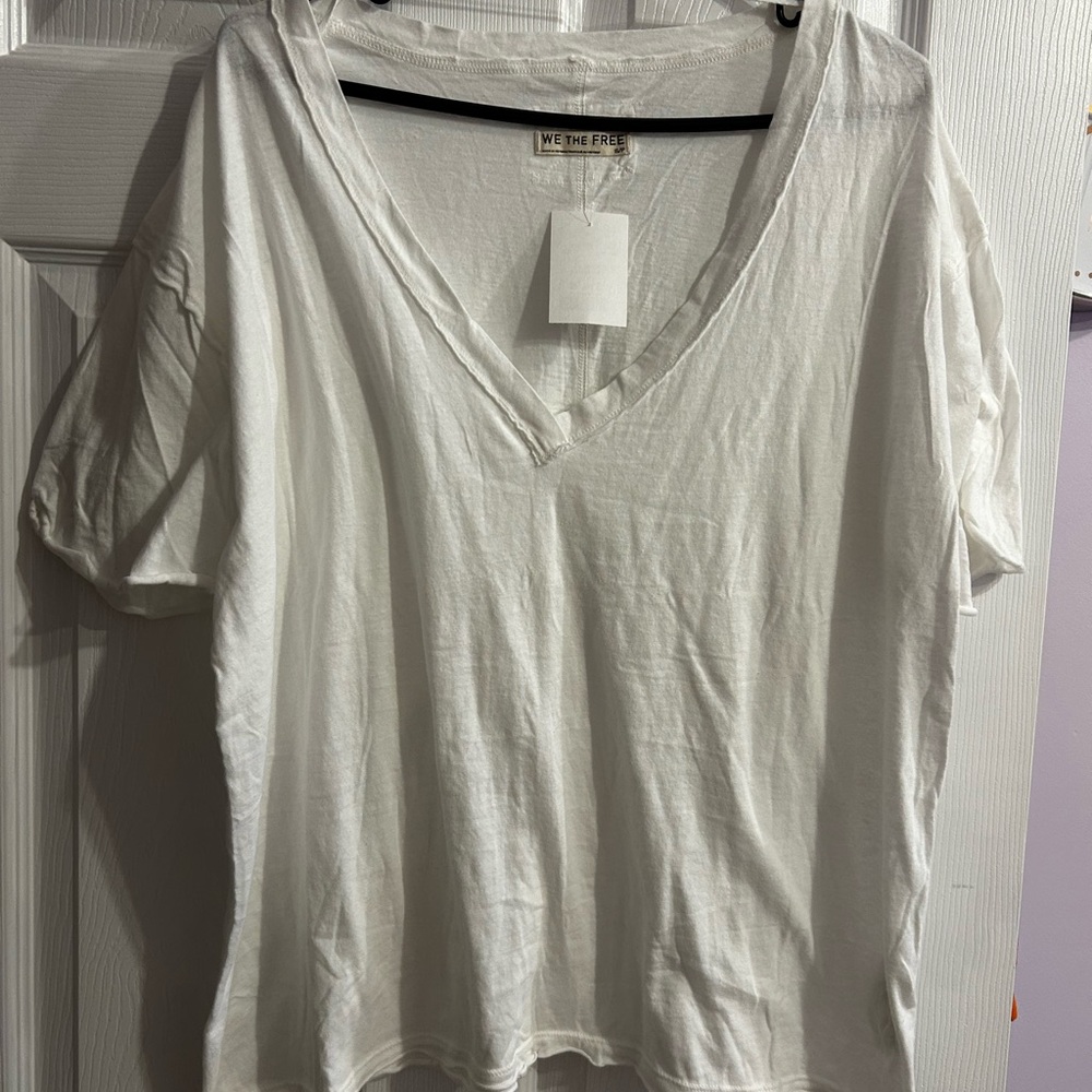 We The Free White V-Neck Short Sleeve Tee- Nina